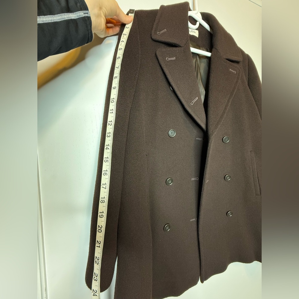 Calvin Klein Women's 100% Wool Double-Breasted Peacoat -Chocolate Brown - Picture 13 of 14